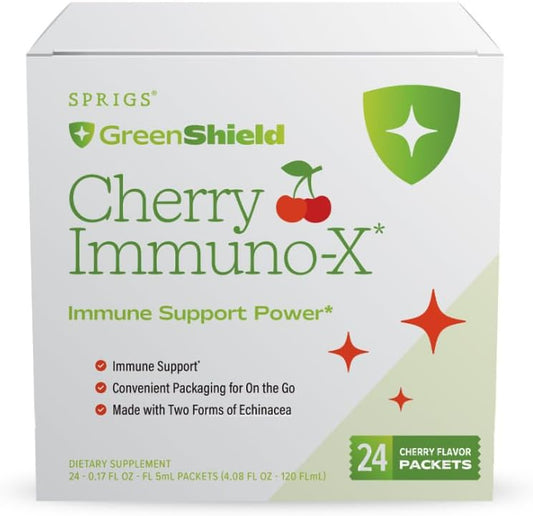 SPRIGS Cherry Immuno-X Immune Support Supplement with Herbal Extracts, Vitamin C, Elderberry & Antioxidants Daily Immune Defense for Energy, Wellness & Overall Health