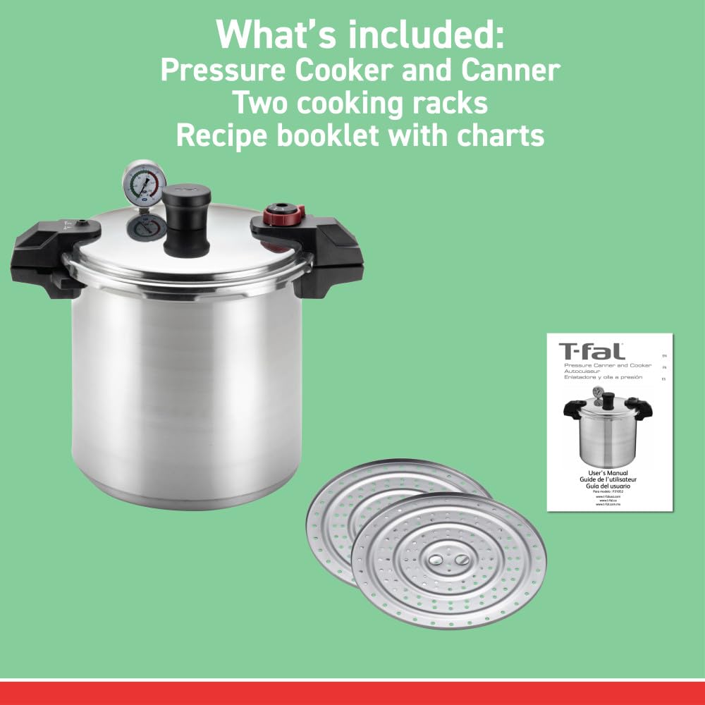T-fal Pressure Cooker Aluminum Pressure Canner, 22 Quart, 3 PSI Settings, Cookware