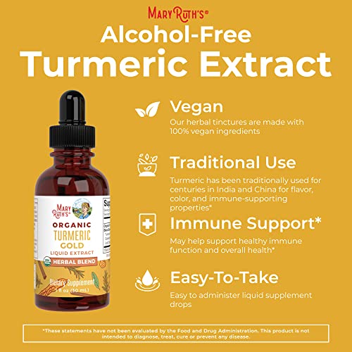 MaryRuth Organics Turmeric Gold Liquid Drops, USDA Organic, Herbal Blend Liquid Drops