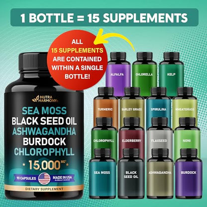 Irish Sea Moss | Black Seed Oil | Ashwagandha | Burdock | Chlorophyll | Supergreens