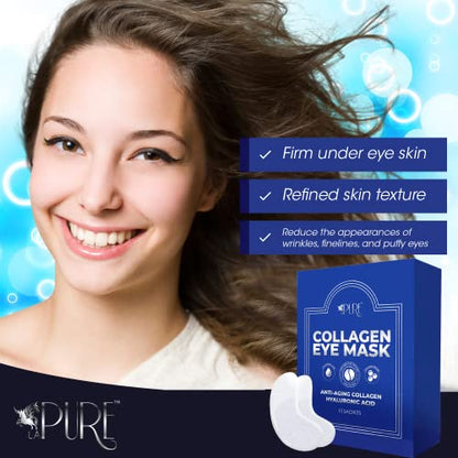 LA PURE Collagen Eye Mask Patches Under Eye Patches for Puffy Eyes Hyaluronic Acid