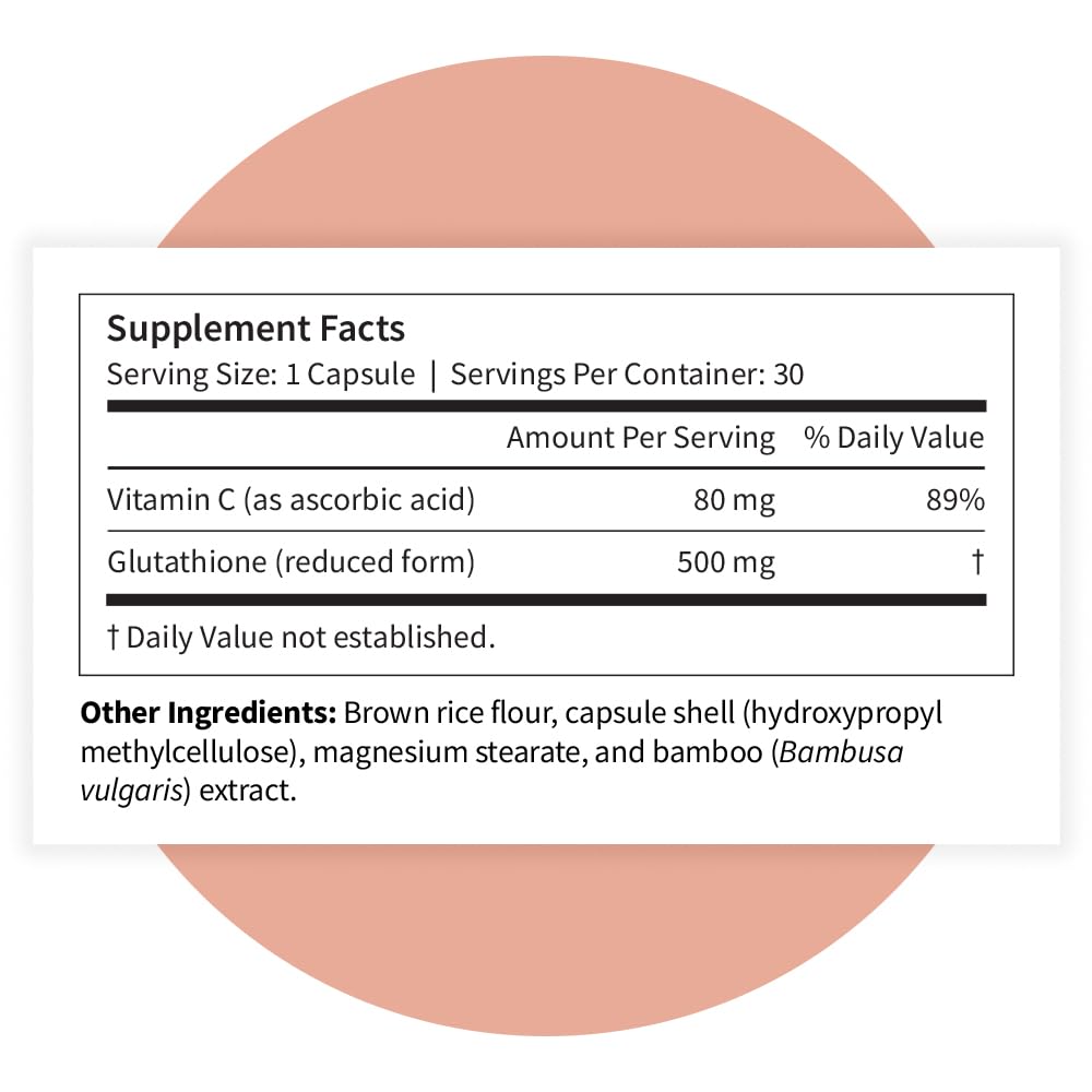 Pattern Wellness Glutathione Supplement - Active Reduced Glutathione Formula with Added Vitamin C - Cell, Antioxidant, + Immune Health Support - 30 Vegan Capsules