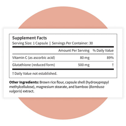 Pattern Wellness Glutathione Supplement - Active Reduced Glutathione Formula with Added Vitamin C - Cell, Antioxidant, + Immune Health Support - 30 Vegan Capsules