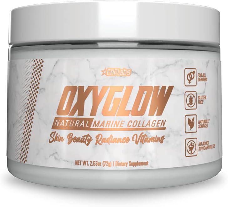 EHP Labs OxyGlow Marine Collagen Peptides Powder, Unflavored, 30 Servings | Hydrolyzed For Fast Absorption. Supports Skin Elasticity & Firmness, Stronger Hair And Faster Nail Growth. Mixes Clear.