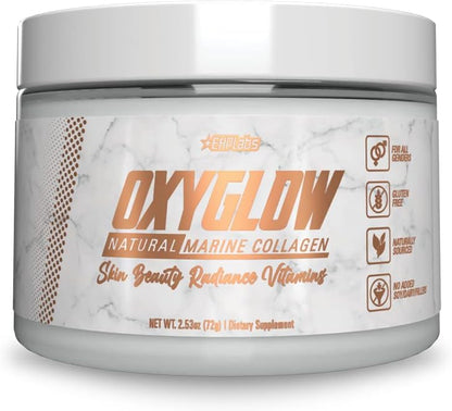 EHP Labs OxyGlow Marine Collagen Peptides Powder, Unflavored, 30 Servings | Hydrolyzed For Fast Absorption. Supports Skin Elasticity & Firmness, Stronger Hair And Faster Nail Growth. Mixes Clear.