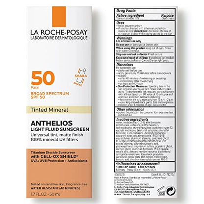 La Roche-Posay Anthelios Tinted Sunscreen SPF 50, Ultra-Light Fluid Broad Spectrum