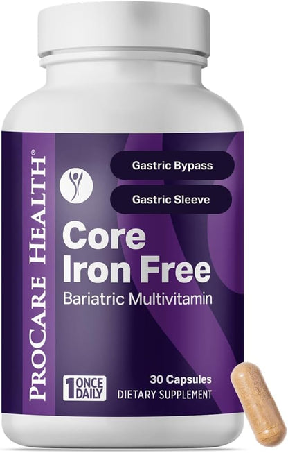 Core Iron Free Bariatric Multivitamin | Capsule | 30ct | Bariatric Vitamins for Gastric Sleeve & Gastric Bypass, Bariatric Multivitamin Without Iron, Fast Dissolving Veggie Capsules