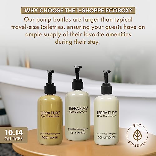 Terra Pure Spa Collection 40 Piece Ecobox All-In-Kit | Green Tea Lemongrass Soap | 12 Shampoo, 8 Conditioner