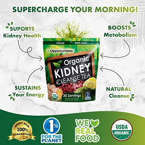Opportuniteas Organic Kidney Detox Tea- Matcha Green Tea, Cranberry, Lemon & Ginger