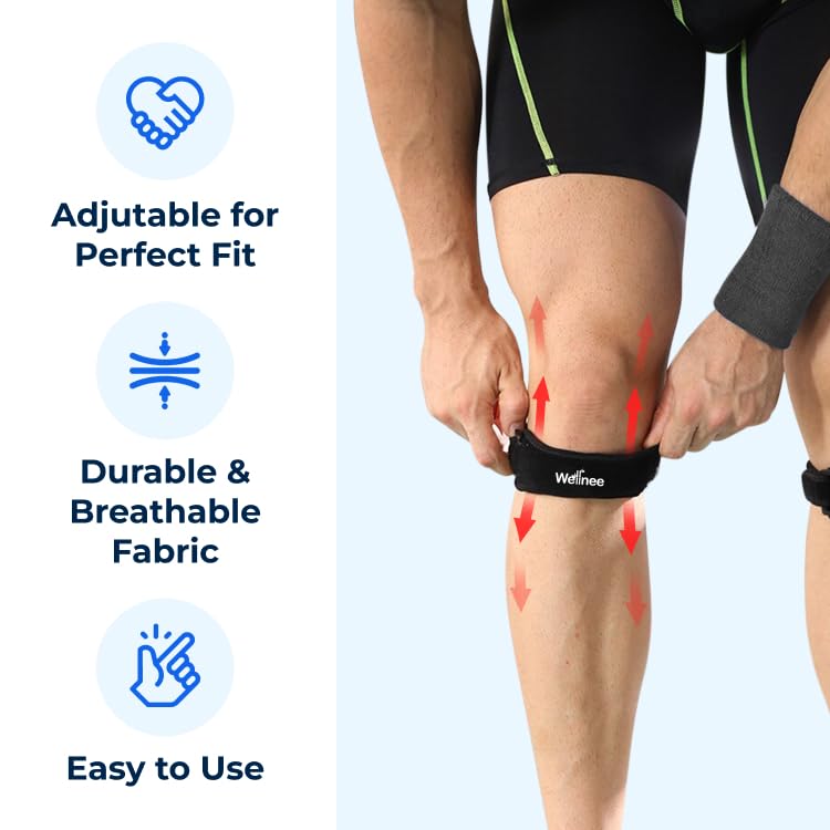 Wellnee Knee Support Bundle – Adjustable Patella Knee Strap + Herbal Knee Patches for Everyday Comfort, Activity & Recovery (1 Strap + 10 Patches)