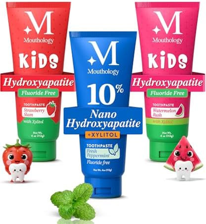 Mouthology Kid's Toothpaste (Strawberry and Watermelon) and 10% Nano Hydroxyapatite Toothpaste (Fluoride Free)