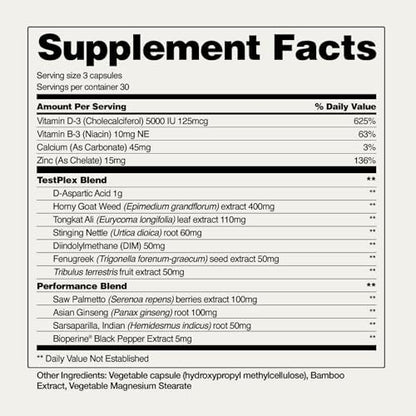 Snap Supplements Nitric Oxide Booster + Testo Booster Supplement Bundle for Men, 90 Vegetarian Capsules Each