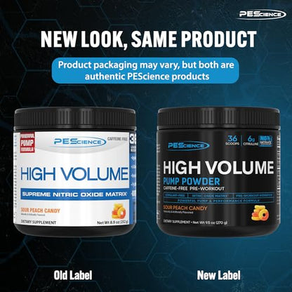 PEScience High Volume Nitric Oxide Booster Pump Pre Workout Powder, Sour Peach Candy