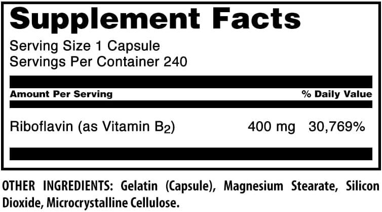 Amazing Formulas Riboflavin 400 mg Capsules | Vitamin B2 Supplement | Non-GMO | Gluten Free | Made in USA (240 Count)