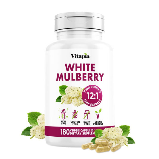 White Mulberry Leaf Extract 1000mg - 12:1 Morus Alba Extract - Antioxidant, Heart Health, Overall Metabolism Support - 180 Veggie Capsules - Non GMO, Gluten Free, Vegan Friendly Supplement