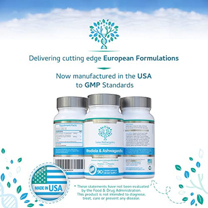 Rhodiola & Ashwagandha with L-Theanine - Award Winning Ashwagandha KSM-66 600mg