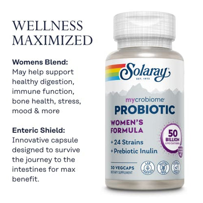 SOLARAY Mycrobiome Probiotic Women’s Formula, 24 Strains Plus Prebiotic Inulin