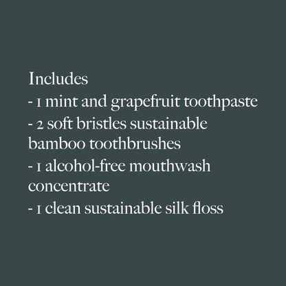 Nudge Oral Care Kit – Complete Set with Mint Toothpaste, Bamboo Toothbrushes, Mouthwash Concentrate, Silk Floss & Reusable Bag