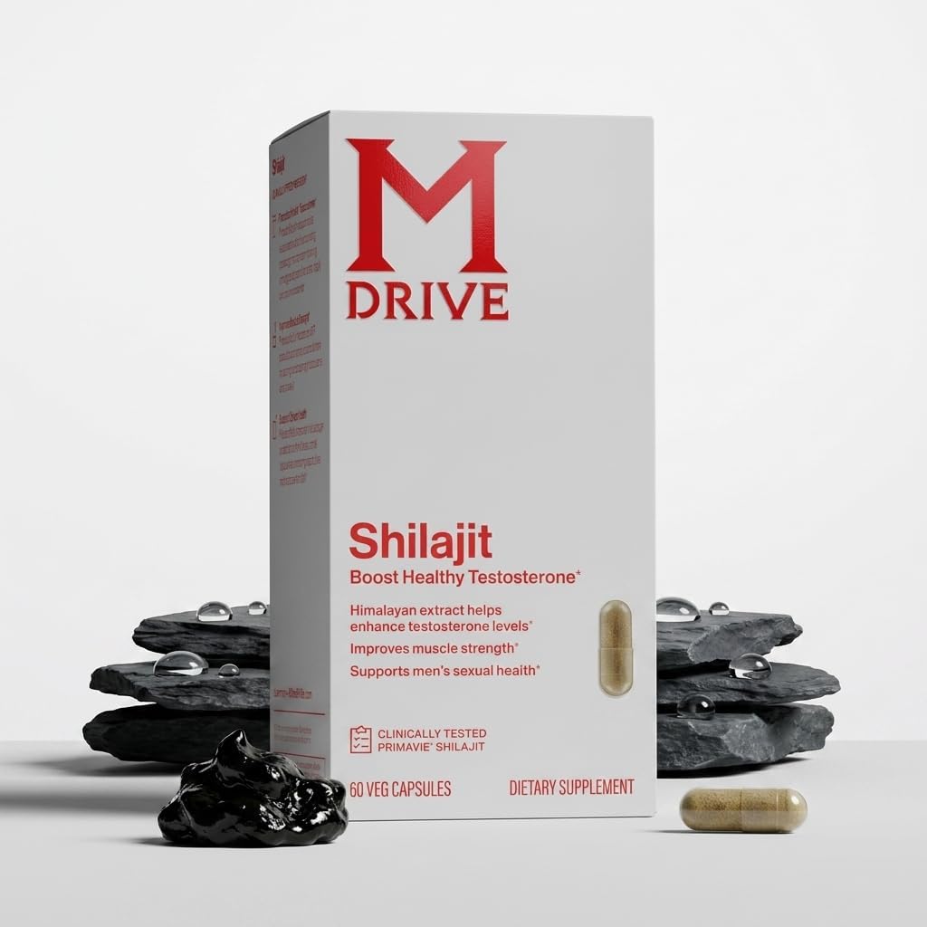 Mdrive PrimaVie Shilajit Mens Testosterone Booster 60 Veg Capsules | High Purity Himalayan Extract Ayurvedic Fulvic Acid Vitality Fight Fatigue Muscle Strength Sexual Health Non GMO Gluten Free