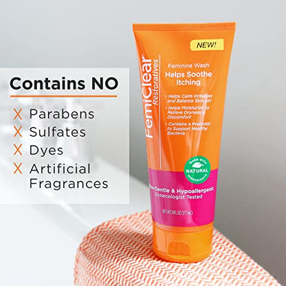 FemiClear Restoratives Soothing Feminine Wash - Feminine Care Wash for Itching & Irritated Skin