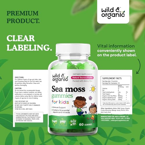 Wild & Organic Sea Moss Gummies for Kids - Vitamins & Iodine Rich Sea Moss Gummy