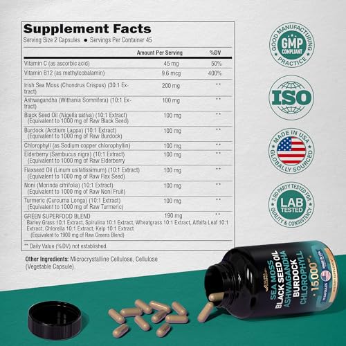 Irish Sea Moss | Black Seed Oil | Ashwagandha | Burdock | Chlorophyll | Supergreens