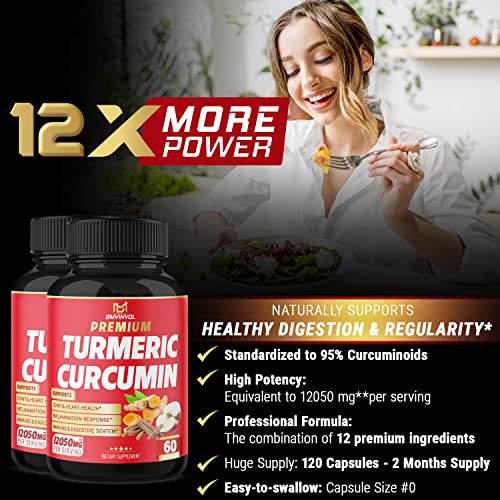 (2 Packs) Premium Turmeric Curcumin Supplement 12050mg with Ginger, Apple Cider