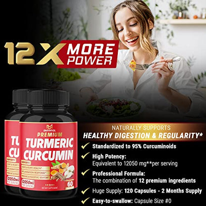 (2 Packs) Premium Turmeric Curcumin Supplement 12050mg with Ginger, Apple Cider