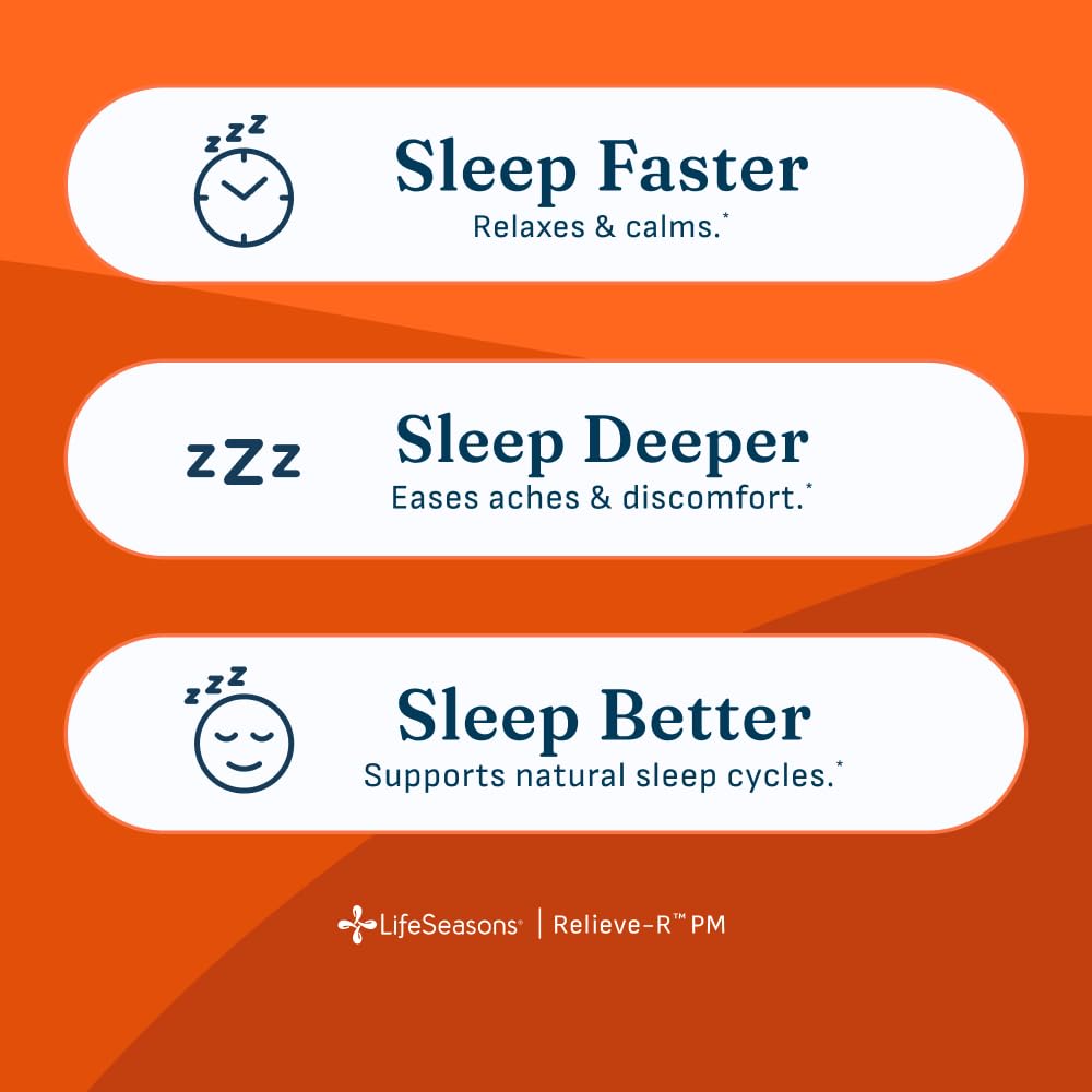 LifeSeasons Relieve-R PM - Eases Nighttime Aches & Discomfort - Relaxes Muscles - Calms The Nervous System - Supports Natural Sleep Cycles & Non Habit Forming - 46 Capsules