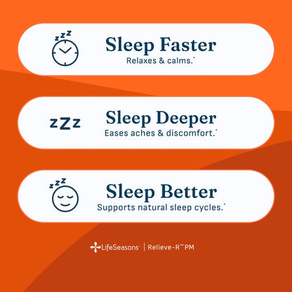 LifeSeasons Relieve-R PM - Eases Nighttime Aches & Discomfort - Relaxes Muscles - Calms The Nervous System - Supports Natural Sleep Cycles & Non Habit Forming - 46 Capsules