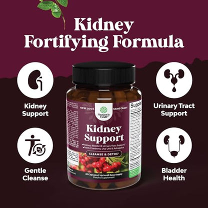 Kidney Support Cranberry Pills for Women and Men - High Strength Kidney Cleanse Detox