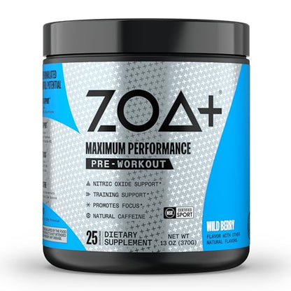 ZOA+ Pre-Workout Powder & Shaker Bottle Bundle, Wild Berry