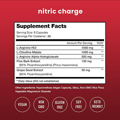 Nitric Oxide Supplement | L-Arginine, L Citrulline Malate, AAKG, Pine Bark, Grape Seed