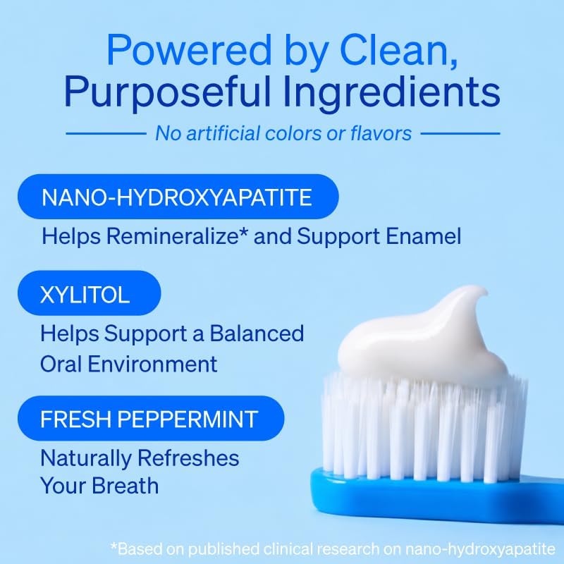 Mouthology 10% Nano Hydroxyapatite Toothpaste Fluoride Free, Whitening*, Rod Shaped nHA, Xylitol Toothpaste for Adults, Enamel Care*, Sensitive Teeth*, SLS Free, Mint 4oz (USA Made) Package May Vary