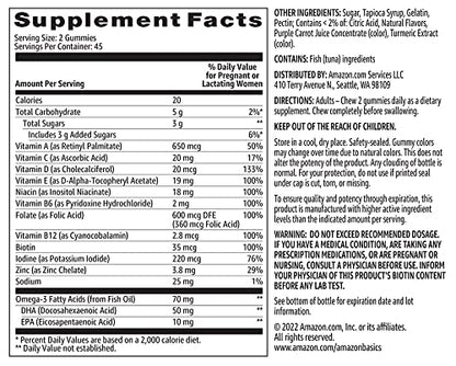Amazon Basics Prenatal & DHA Gummy, Rasberry & Lemon Flavor, 90 Count (Previously Solimo)