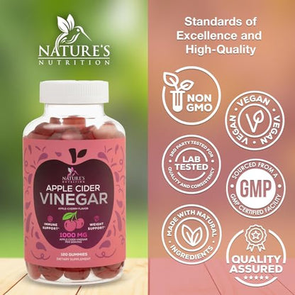 Vegan Apple Cider Vinegar Gummies | Max Strength 1000mg | Gelatin-Free, Vegan