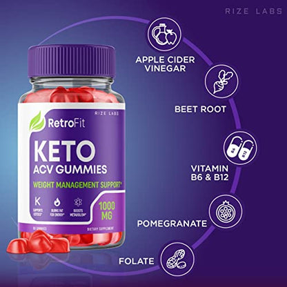 rize labs (2 Pack) RetroFit Keto Gummies - Retro Fit ACV for Advanced Weight Loss