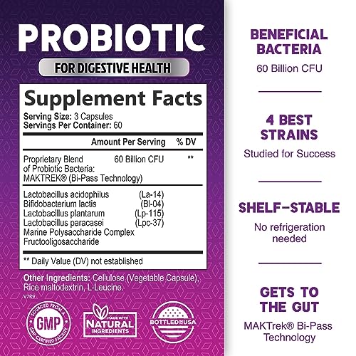 Probiotics, 60 Billion CFU per Serving, Probiotic with Prebiotics for Digestive & Immune Health
