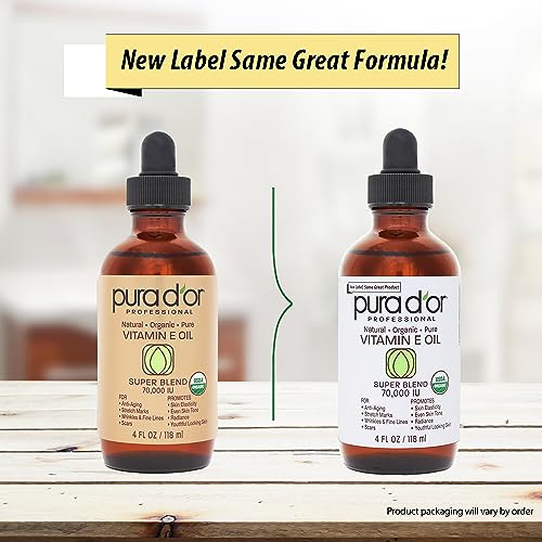 PURA D'OR 4 Oz ORGANIC Vitamin E Oil Blend 70,000 IU - 100% Natural Hexane Free, Sweet Almond