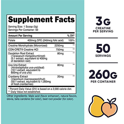 Nutricost Creatine Monohydrate Powder for Women, Micronized, Peach Mango Flavor