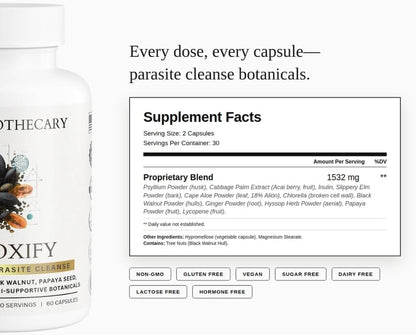 Detoxify Advanced Cleanse - Black Walnut Papaya Seed Herbal Formula - Gut Health Support with Chlorella Psyllium Aloe Fiber - Intestinal Wellness Blend - Vegan Non-GMO Gluten-Free - 60 Capsules