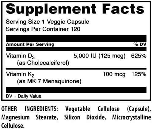 Amazing Formulas Vitamin K2 Menaq7 MK7 Supplement | 100 Mcg | Veggie Capsules | Non-GMO | Gluten Free | Made in USA (1 Pack, 120 Count)