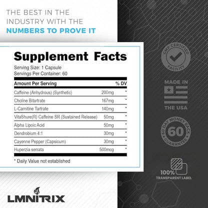 LMNITRIX Burnz ✮ Thermogenic Pills for Men & Women ✮ Energy Supplement ✮ 60 Capsules