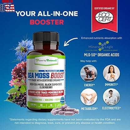 Power By Naturals Sea Moss Advanced with Black Seed Oil & Elderberry Capsules