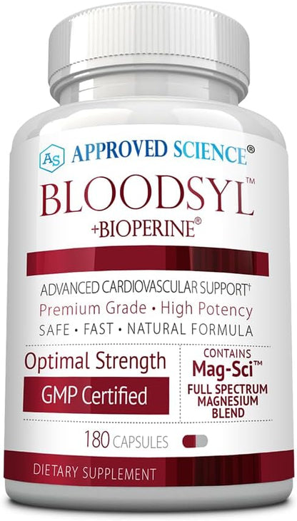 Approved Science Bloodsyl - Blood Pressure Support Supplement - Supports BP Levels Already Within Normal Range - Hawthorn Berry, Garlic, Magnesium and Hibiscus Pills - Vegan - 180 Capsules, 3 Months