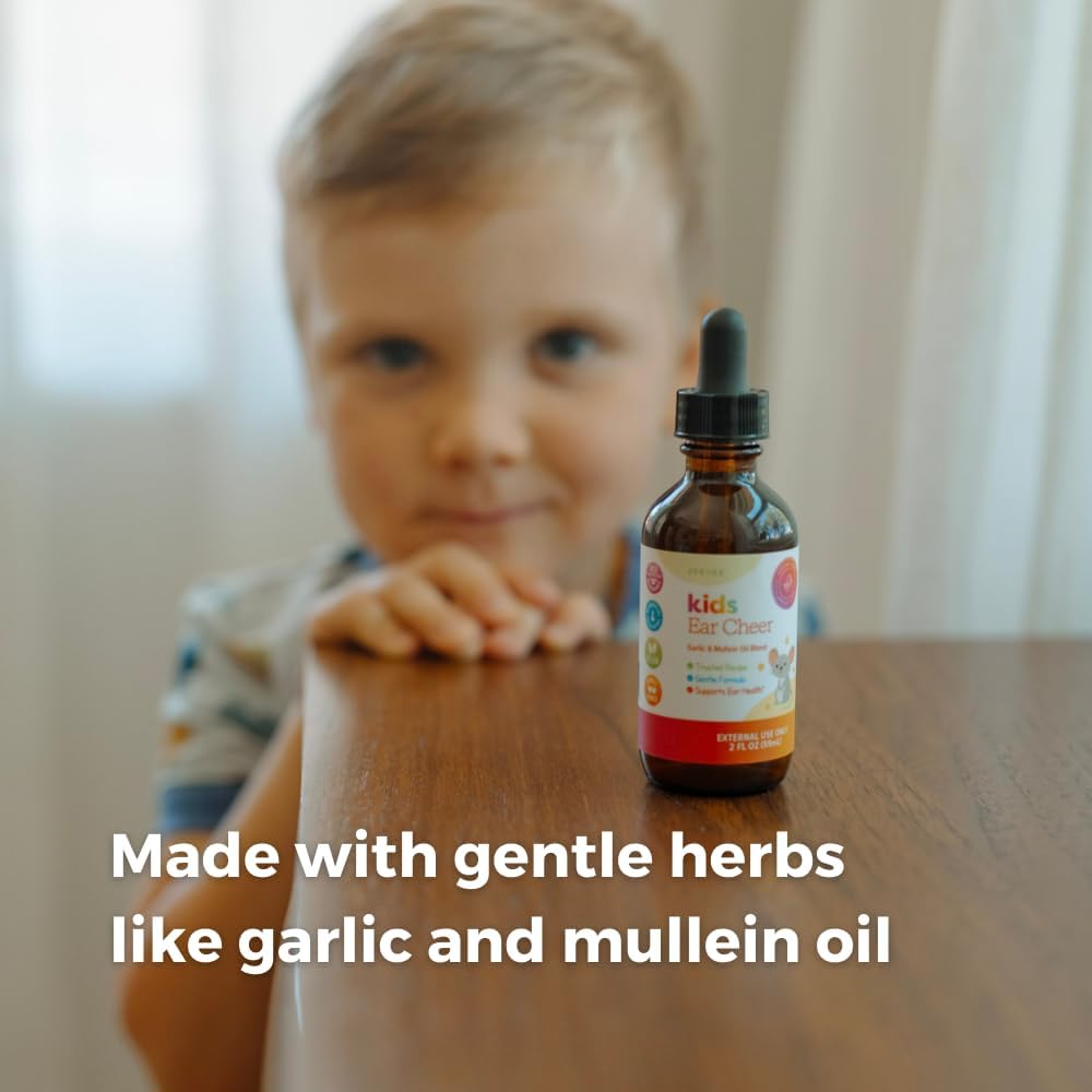 SPRIGS Kids Ear Cheer Tincture to Support Healthy Ears, 2 Fl Oz | Gentle Soothing Formula with Garlic Oil & Organic Mullein to Support Comfort | Easy to Use & Convenient Dropper for Children