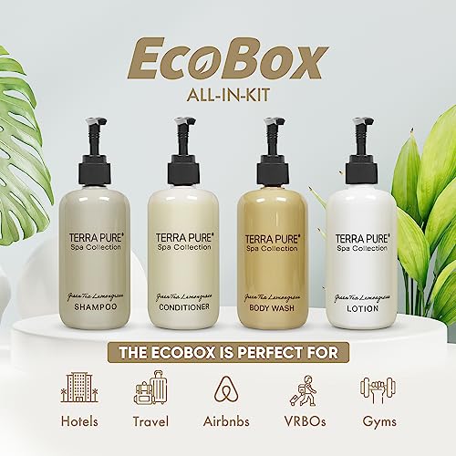 Terra Pure Spa Collection 40 Piece Ecobox All-In-Kit | Green Tea Lemongrass Soap | 12 Shampoo, 8 Conditioner