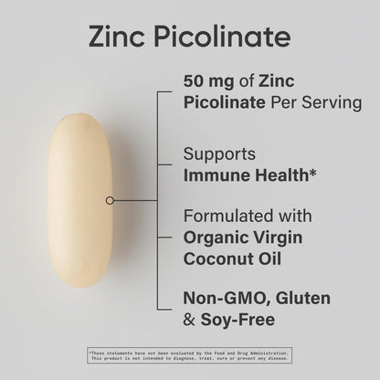 Sports Research High Potency Zinc Picolinate 30mg with Organic Coconut Oil | Highly Absorbable Zinc Supplement for Healthy Immune & Enzyme Function - Non-GMO Tested & Gluten-Free (90 Liquid Softgels)