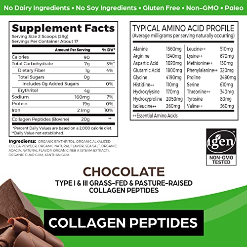 Orgain Hydrolyzed Collagen Powder, 20g Grass Fed Collagen Peptides, Chocolate