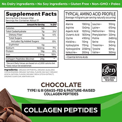 Orgain Hydrolyzed Collagen Powder, 20g Grass Fed Collagen Peptides, Chocolate